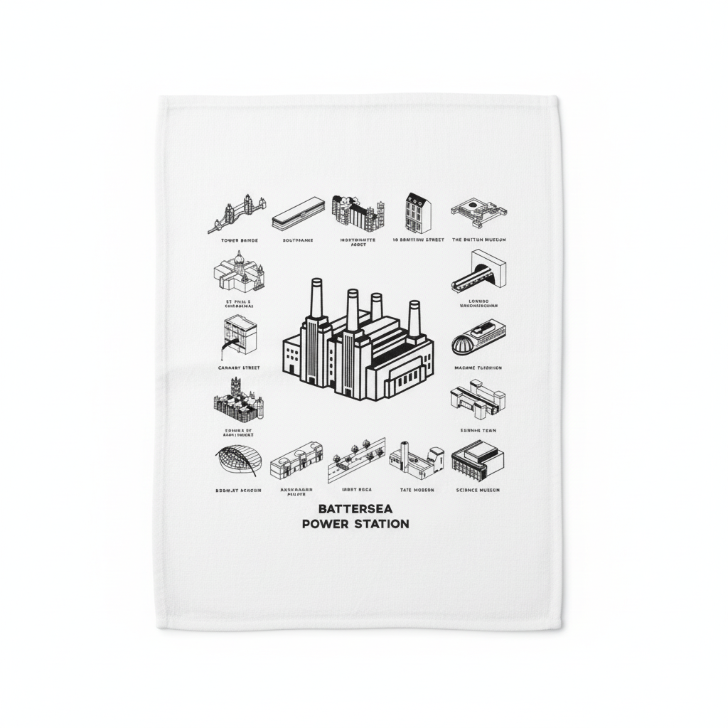 PRE ORDER Battersea Power Station - Mono Tea Towel